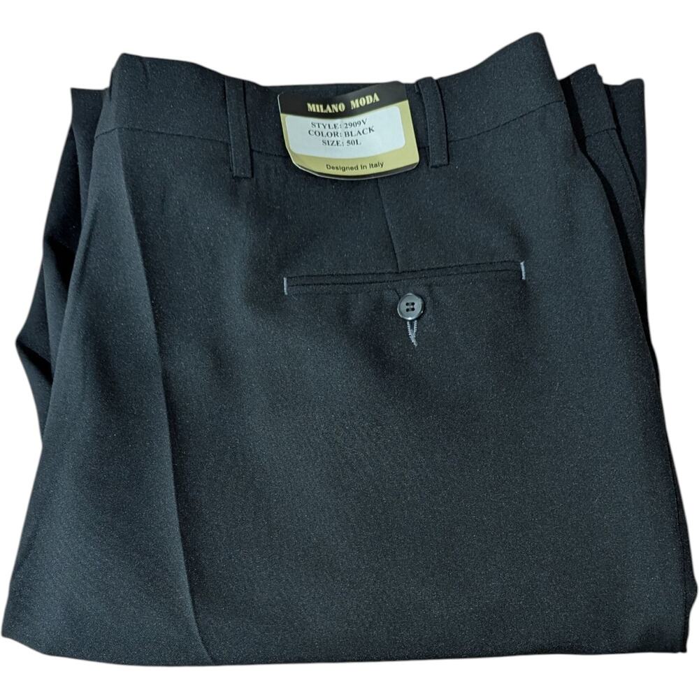 Mens Black Dress Pants size 50 L (46x39 Unhemmed)Milano Moda Slacks Business